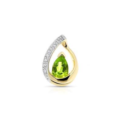 Pendentif  Or Jaune 375  Péridot Poire 6x4mm et Diamant 
