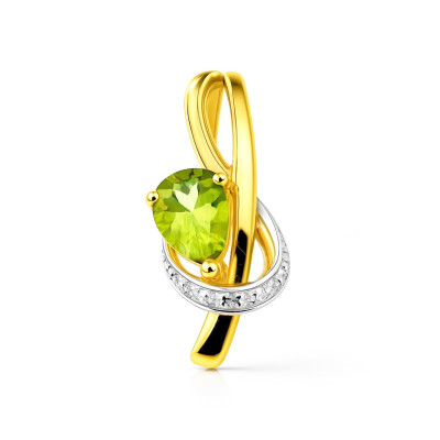 Pendentif Or Jaune 375 Péridot Poire 7x5mm et Diamant