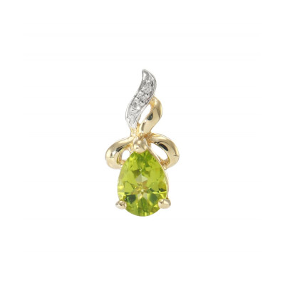 Pendentif Or Jaune 375 Péridot Poire 7x5mm et Diamant