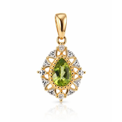Pendentif Or Jaune 375 Péridot Poire 7x5mm et diamants