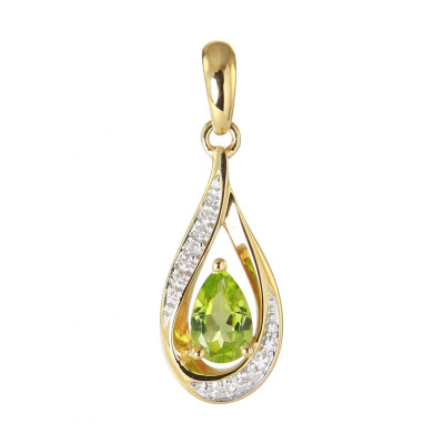 Pendentif Or Jaune 375 Péridot poire de 6x4mm et Diamants