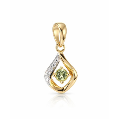 Pendentif Or Jaune 375 Péridot Ronde 3mm et diamants