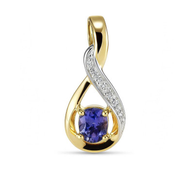 Pendentif Or Jaune 375 Tanzanite Ovale 5x3mm et Diamant
