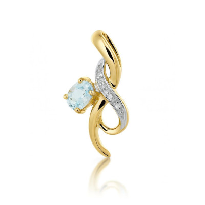 Pendentif Or Jaune 375 Topaze Bleue traitée Ovale 5x4mm et Diamant