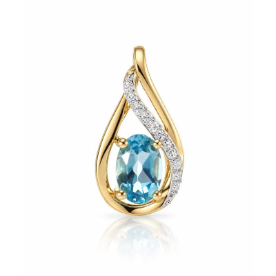 Pendentif Or Jaune 375 Topaze bleue traitée Ovale 6x4mm et diamants