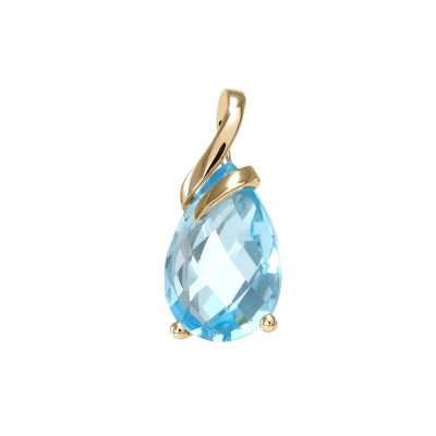Pendentif Or Jaune  375 Topaze Bleue Traitée Poire 12x8mm