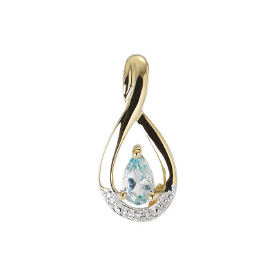 Pendentif Or jaune 375 Topaze Bleue traitée Poire 5x3mm et Diamant