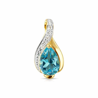 Pendentif Or Jaune 375 Topaze Bleue traitée Poire 7x5mm et Diamant