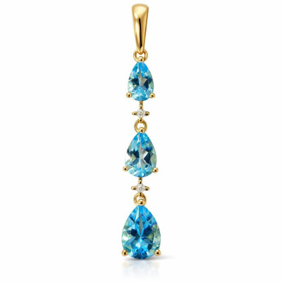 Pendentif Or Jaune 375 Topaze Bleue traitée Poire et Diamant