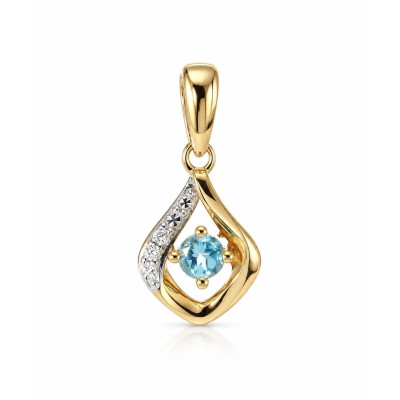 Pendentif Or Jaune 375 Topaze bleue traitée Ronde 3mm et diamants