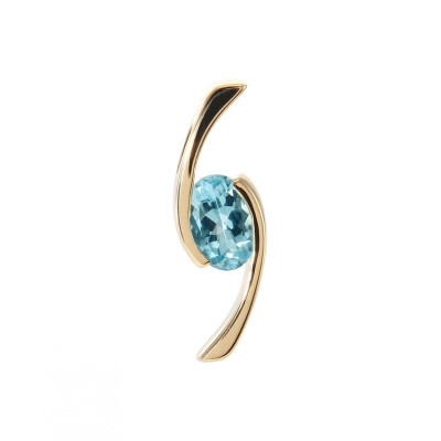 Pendentif Or Jaune 750  Aigue marine AAA ovale 6x4mm