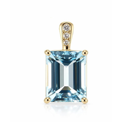 Pendentif Or Jaune 750 Aigue Marine AAA Rectangulaire 11x9mm et Diamant