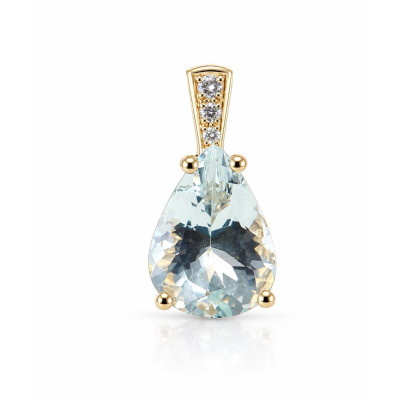 Pendentif Or Jaune 750 Aigue Marine Poire 11x9mm et diamants