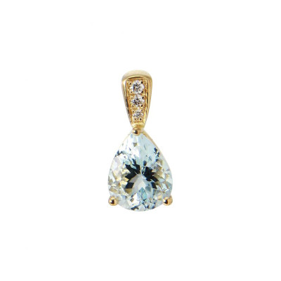 Pendentif Or Jaune 750 Aigue Marine Poire 9x7m et Diamants