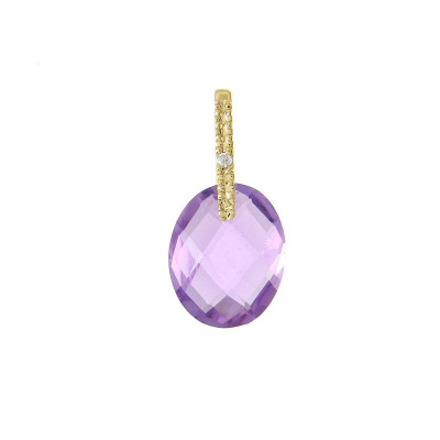 Pendentif Or Jaune 750 Améthyste Dome 10x8mm et Diamant