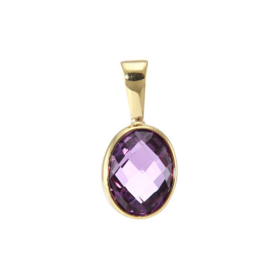 Pendentif Or Jaune 750 Améthyste Ovale 9x7mm Serti Clos