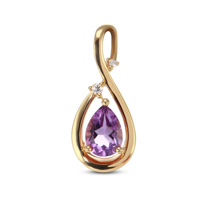 Pendentif Or Jaune 750 Améthyste Poire 7x5mm et Diamant 