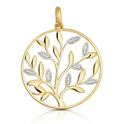 Pendentif Or Jaune 750  Arbre de vie et diamants