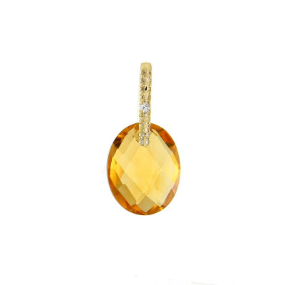 Pendentif Or Jaune 750 Citrine Dome 10x8mm et Diamant
