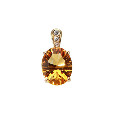 Pendentif Or Jaune 750 Citrine ovale 10x8mm et diamants