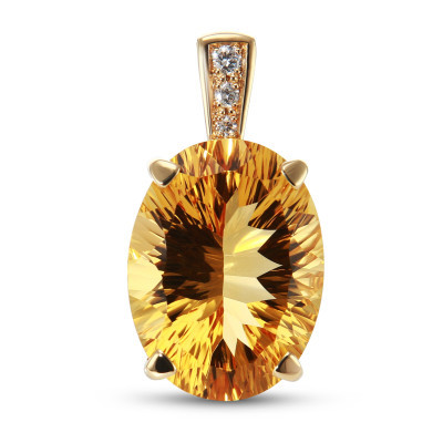 Pendentif Or Jaune 750 Citrine Ovale 20x15mm et Diamants