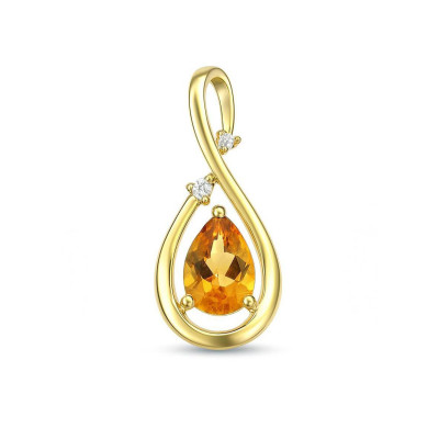 Pendentif Or Jaune 750 Citrine Poire 7x5mm et Diamant