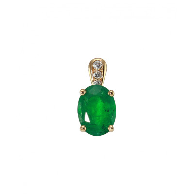 Pendentif Or Jaune 750 Emeraude 8x6mm et Diamant