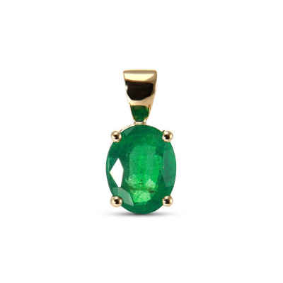 Pendentif Or Jaune 750 Emeraude AAA Ovale 9x7mm