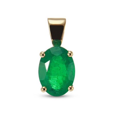 Pendentif Or Jaune 750 Emeraude AAA Ovale 9x7mm
