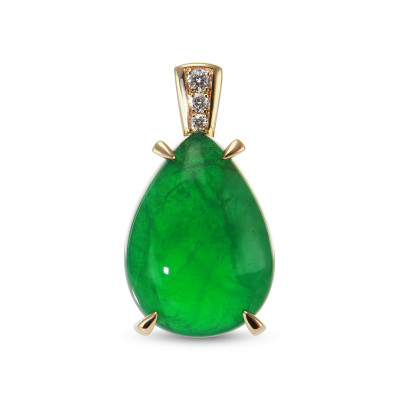Pendentif Or Jaune 750 Emeraude Cabochon Poire et Diamants