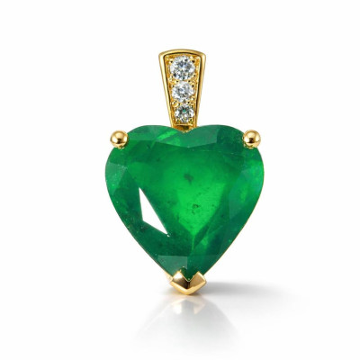 Pendentif Or Jaune 750 Emeraude coeur et diamants
