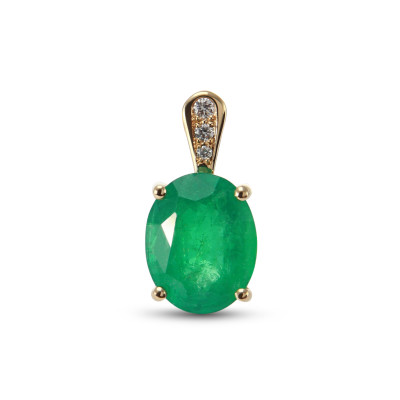 Pendentif Or Jaune 750 Emeraude Ovale 10x8mm et Diamant