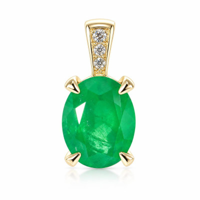 Pendentif Or Jaune 750 Emeraude Ovale 10x8mm et diamants