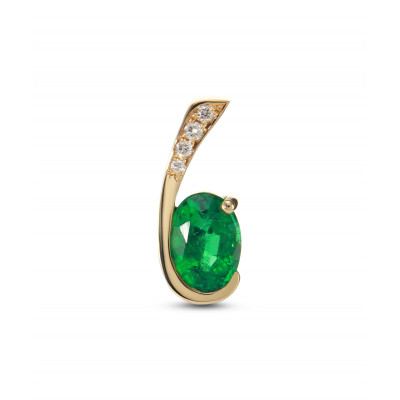 Pendentif Or Jaune 750 Emeraude Ovale 7x5mm AAA et Diamant