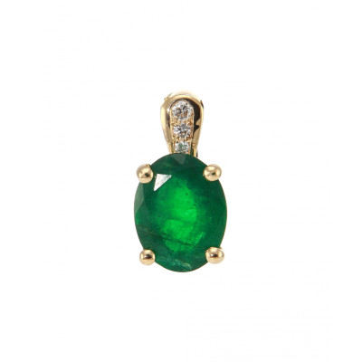 Pendentif Or Jaune 750 Emeraude Ovale 9x7mm et Diamant