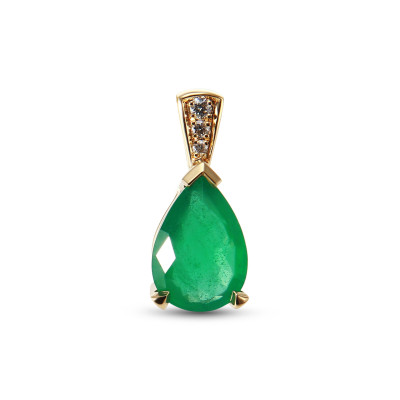 Pendentif Or Jaune 750 Emeraude Poire 10x8mm et Diamant