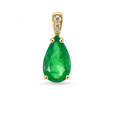 Pendentif Or Jaune 750 émeraude poire 11x7mm et diamants