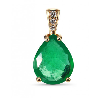 Pendentif Or Jaune 750 Emeraude Poire 12x8mm et Diamants