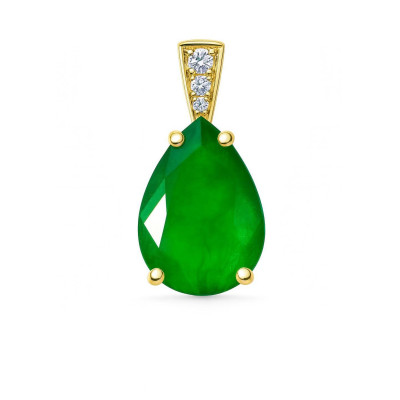 Pendentif Or Jaune 750 Emeraude Poire 15x10mm et Diamants