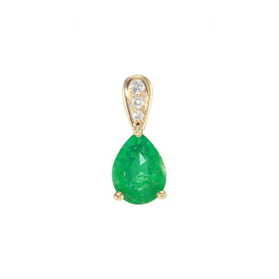 Pendentif Or Jaune 750 Emeraude poire 8x6mm et Diamants