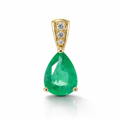 Pendentif Or Jaune 750 Émeraude poire 9x7mm et diamants