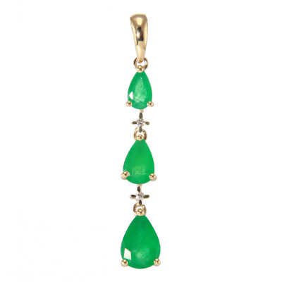 Pendentif Or Jaune 750  Emeraude Poire et Diamant