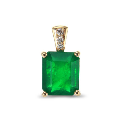 Pendentif Or Jaune 750 Emeraude Rectangulaire 10x8mm et diamants