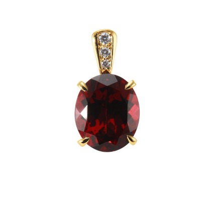 Pendentif Or Jaune 750 Grenat Ovale AAA 11x9mm et diamants