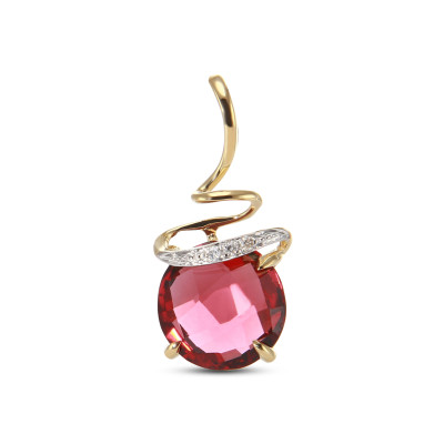Pendentif Or Jaune 750 Grenat Rond 8mm et Diamant