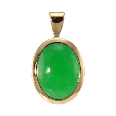 Pendentif Or Jaune 750 Jade Ovale 14x11mm