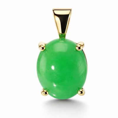 Pendentif Or Jaune 750 Jade Traité Ovale 12x10mm