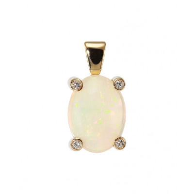 Pendentif Or Jaune 750 Opale Ovale 14x10mm et Diamant