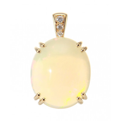 Pendentif Or Jaune 750 Opale Ovale 20x18mm et Diamants
