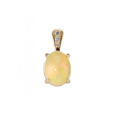 Pendentif Or Jaune 750 Opale Ovale 9x7mm et diamants